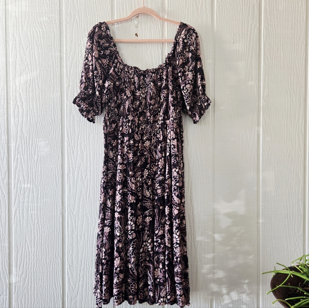 Piper Scoot Boho Floral Paisley Off The Shoulder Smocked Peasant POCKETS Medium